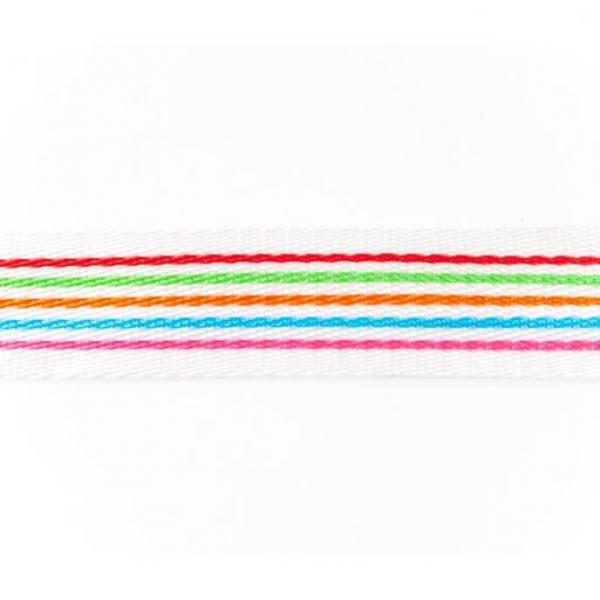 Gurtband 40mm Breite Weiß mit Multicolor Streifen Pink,Azur,Orange,Grün,Rot